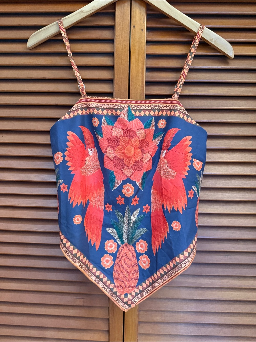 Floral Parrot Navy Handkerchief Scarf Cami Top - Small